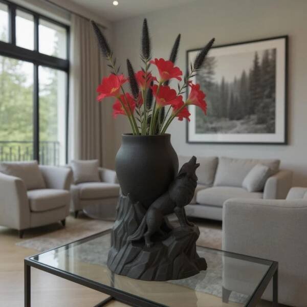 Howling Wolf Vase 3mf – Nature-Inspired 3D Printable Decorative Centerpiece - Image 3